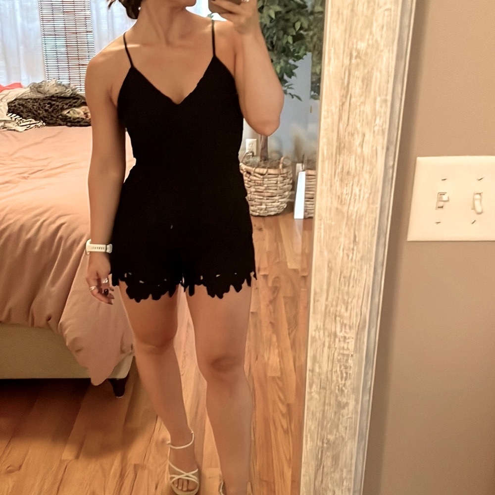 Express Appliqué Black Romper Floral 0